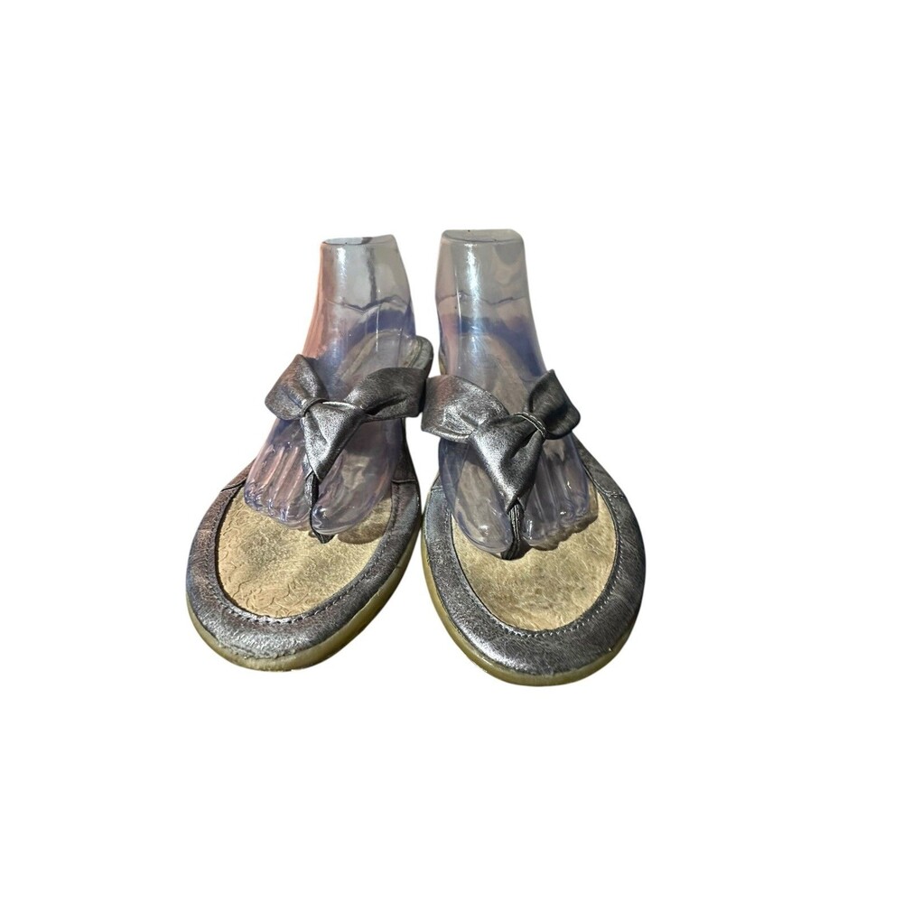 BOC Silver Flip Flop Size 12 EU 43 Boho Summer Comfy Leather Womens Thong